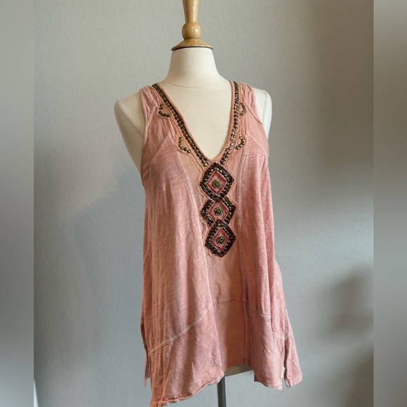Free People Embroidered Salmon Sleeveless Top - Picture 1 of 4